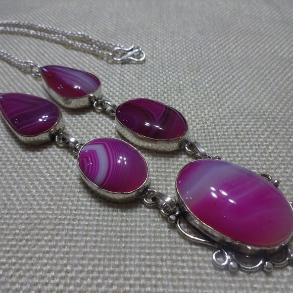 Stunning "PINK BOTSWANA AGATE" Handmade Sterling Necklace 22" #321B - Picture 1 of 3